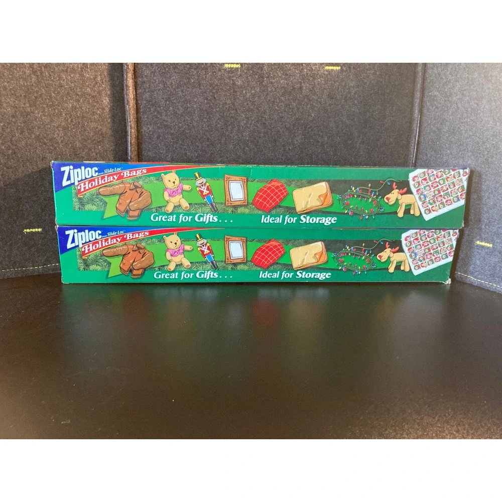 2pk Vintage Ziploc Holiday Bags Slide-Loc Jumbo 19-7/8in x 19-7/8in 6 Total Bags